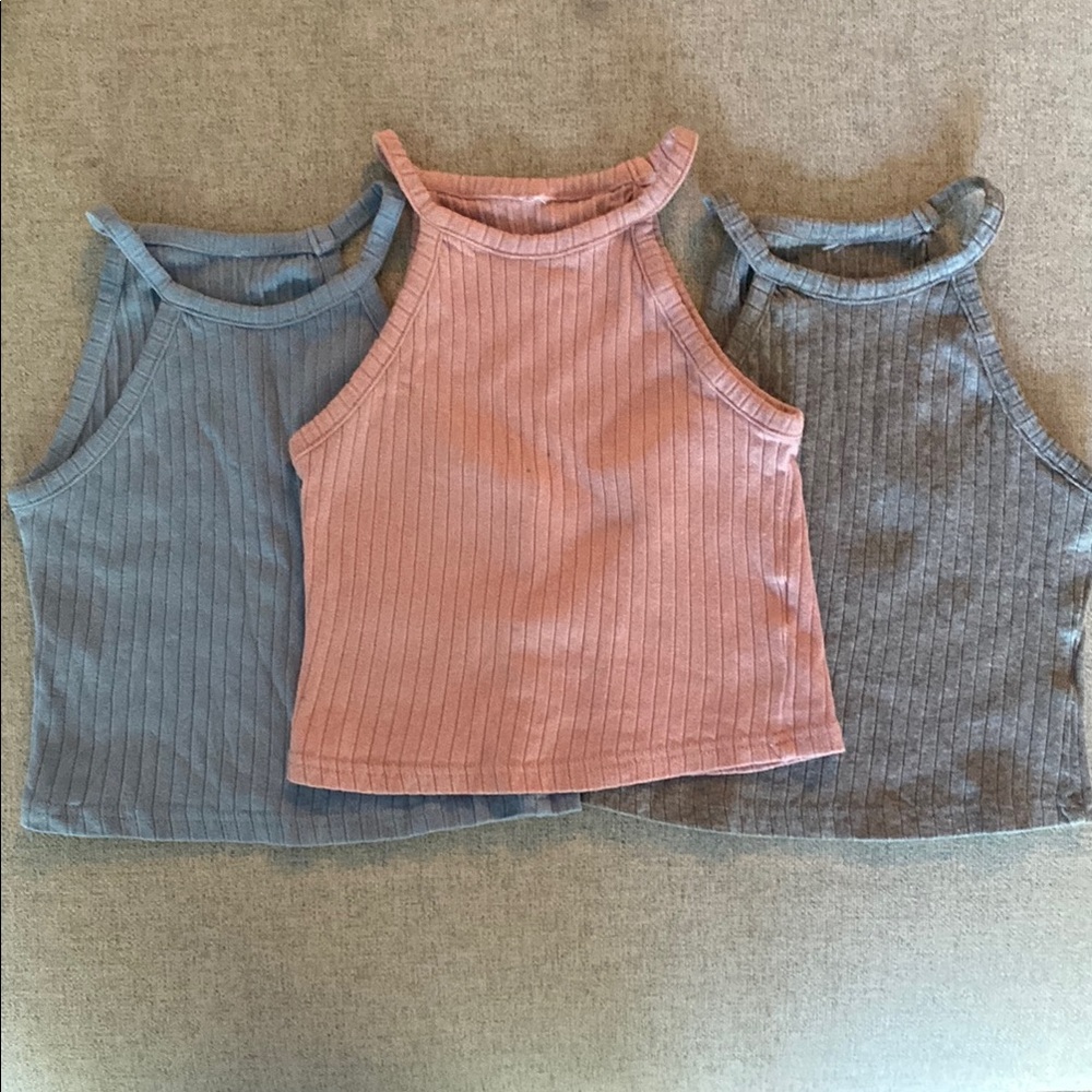 ⭐️3 for $20⭐️ Three Ribbed Tank Tops - Blue, Gray, and Pink spaghetti straps